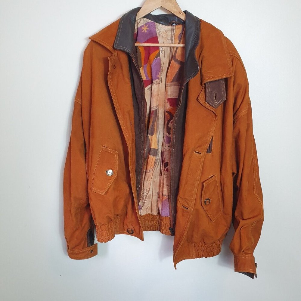 Vintage 1990's Echtes Leder Brown Leather Jacket mens RARE 3XL Great condition - Picture 1 of 12